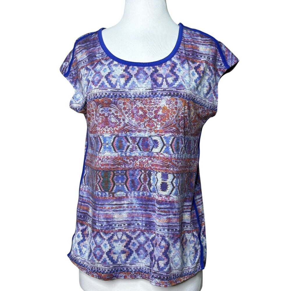 Title Nine Short Sleeve Top Size Medium Purple Graphic Print